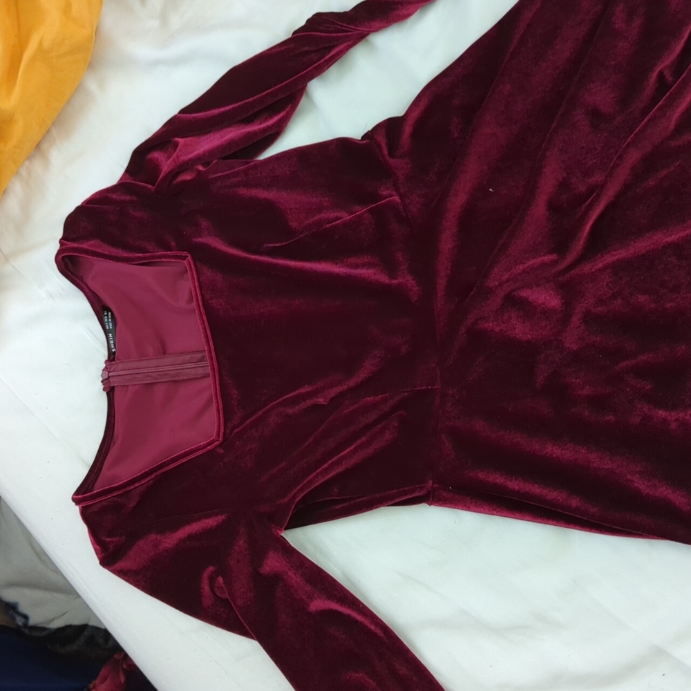Shein Burgundy Long Sleeve Fit and Flare Dress - Small/4